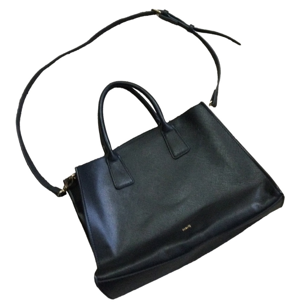 MANGO MNG Black Faux Leather Tote Bag Handbag Shoulder Bag